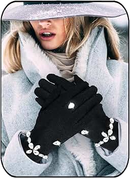 Formery Bling Rhinestone Gloves Black Crystal Winter Full Finger